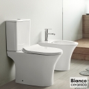 Close Coupled WC AIDA/65 Rimless, Wall Outlet, With Slim Soft Close Cover 9620SC, Bianco Ceramica White