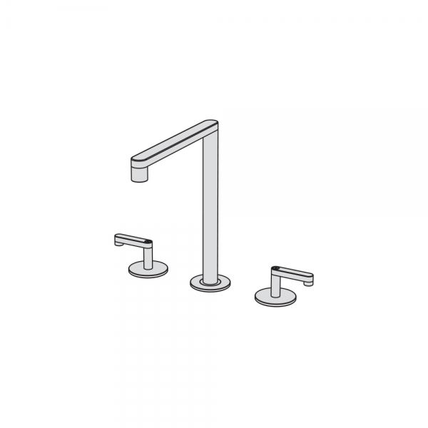 Three hole basin set with two remote controls with ceramic valves and swivel spout (160°) without pop-up waste and drain polished steel