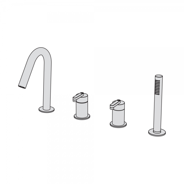 4-hole bath group on deck with 2 ways diverter and spout brushed carbon