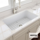 Νεροχύτης κουζίνας πορσελάνης Bocchi, ένθετος ή υποκαθήμενος 81x48εκ., White matt.