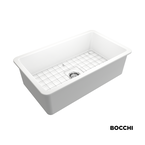 Νεροχύτης κουζίνας πορσελάνης Bocchi, ένθετος ή υποκαθήμενος 81x48εκ., White matt.