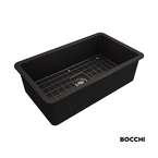 Νεροχύτης κουζίνας από πορσελάνη Bocchi, ένθετος ή υποκαθήμενος 81x48εκ., χρώμα Black matt.