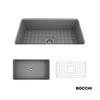 Νεροχύτης κουζίνας από πορσελάνη Bocchi, ένθετος ή υποκαθήμενος 81x48εκ., χρώμα Grey matt.