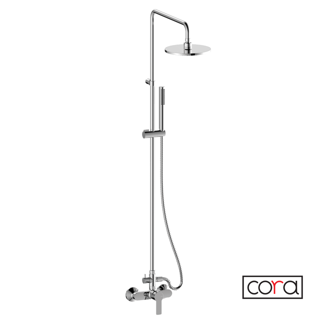 Shower Mixer With Shower Head And Column, Non-Adjustable Height CORA Chrome