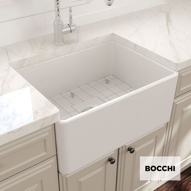Νεροχύτης κουζίνας από πορσελάνη Bocchi, υποκαθήμενος 61x46εκ., χρώμα White Glossy.