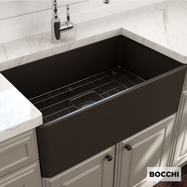Νεροχύτης κουζίνας από πορσελάνη Bocchi, υποκαθήμενος 76x46εκ., χρώμα Brown matt.