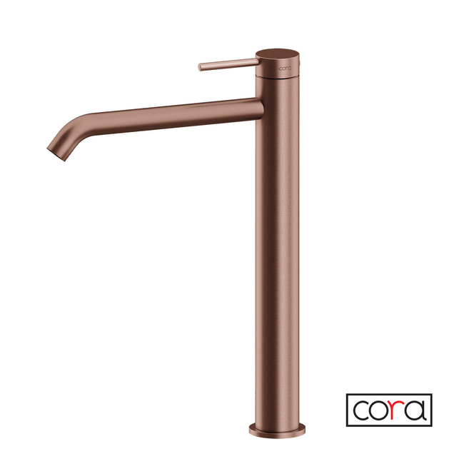 High Washbasin Mixer WithClick Clack Waste Cosmo PVD Rose Gold Brushed Inox 316L