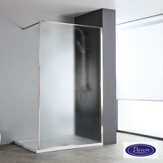IWIS Walk-In 110 Shower Glass Screen, Adjustable From 107 To 109cm, Devon Fluted Clean Glass Chrome