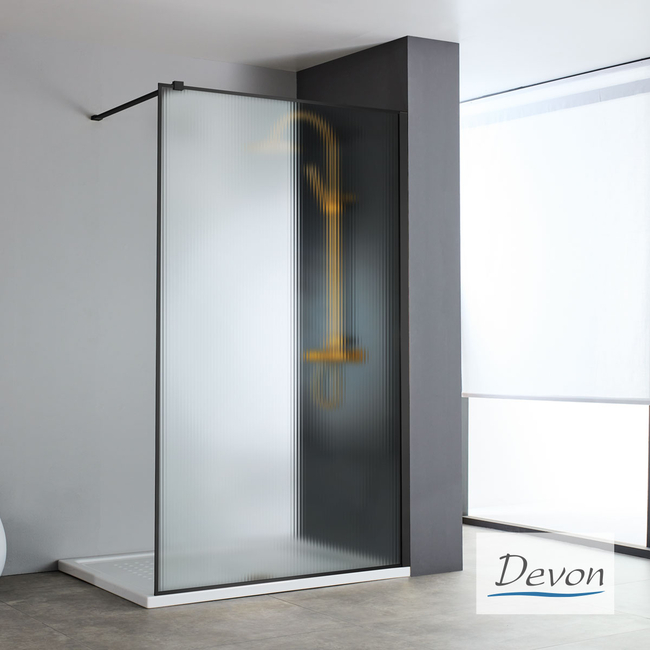IWIS Walk-In 120 Shower Glass Screen, Adjustable From 117 To 119cm, Devon Fluted Clean Glass Black Matt