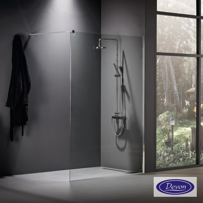 IWIS Walk-In 50 Shower Glass Screen Adjustable From 47 To 49cm, Devon Clean Glass Chrome