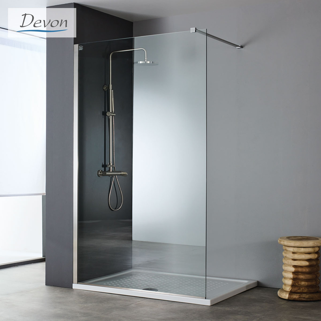 Shower Glass Screen IWIS Walk-In 50 Adjustable From 46 To 48cm, Devon Clean Glass Inox AISI304 Brushed