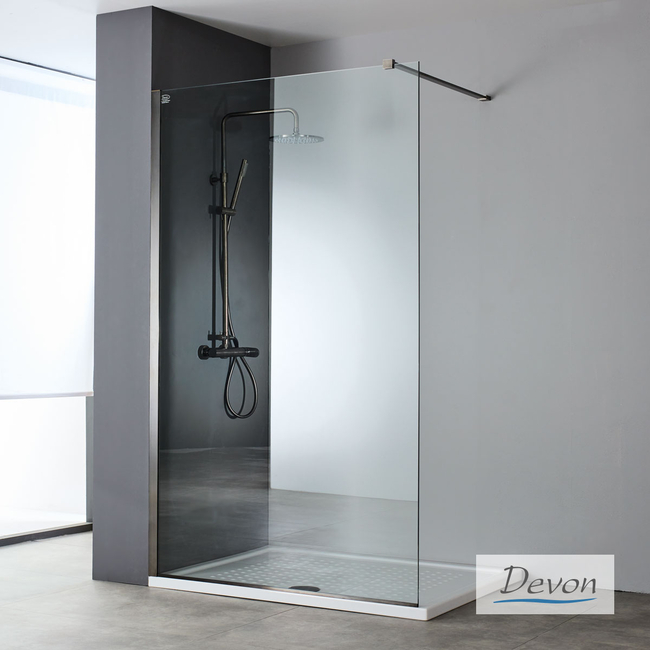 Shower Glass Screen IWIS Walk-In 50 Adjustable From 46 To 48cm, Devon Clean Glass Inox AISI304 PVD Black Brushed