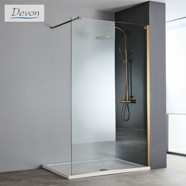 Shower Glass Screen IWIS Walk-In 50 Adjustable From 56 To 58cm, Devon Clean Glass Inox AISI304 PVD Bronze Brushed