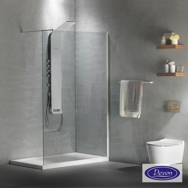 IWIS Walk-In 50 Shower Glass Screen, Adjustable From 57 To 59cm, Devon Clean Glass White Matt