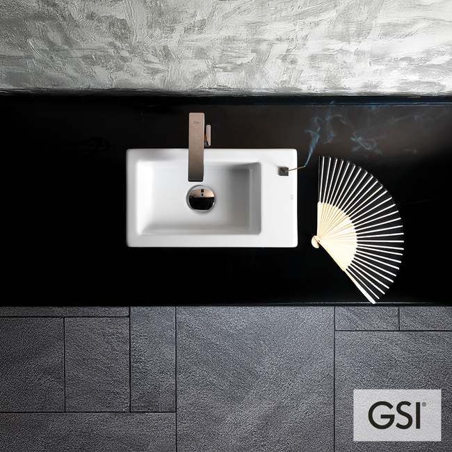 Porcelain Washbasin Kube 40x23 (1 pre-drilled Hole) GSI WHITE