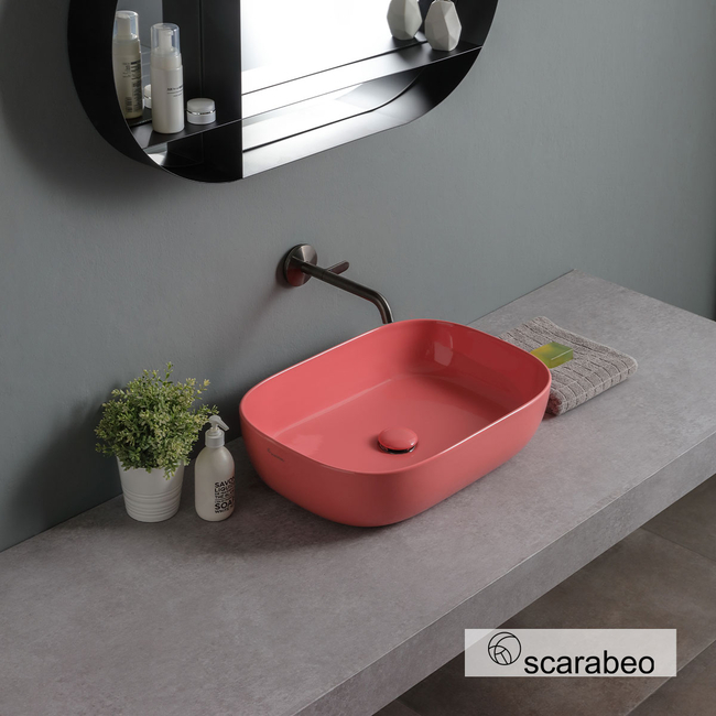 Glam Porcelain Washbasin 56x39 Scarabeo Peach Glossy