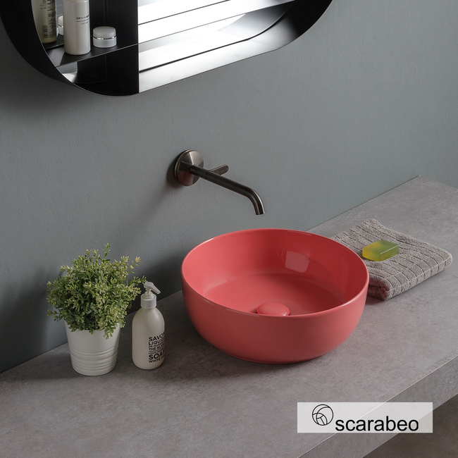 Glam Porcelain Washbasin Φ39 Scarabeo Peach Glossy