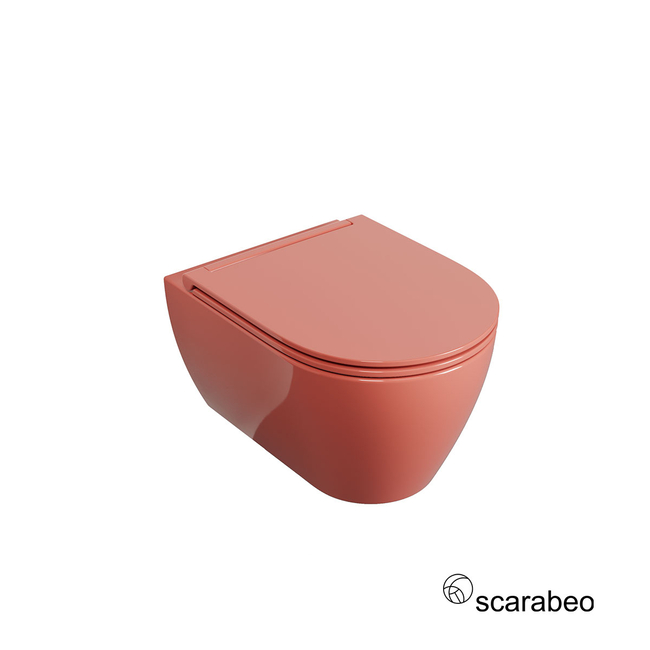 Wall-Hung WC GLAM/50.5 Twist With Slim Soft Close Cover, Scarabeo Peach Glossy
