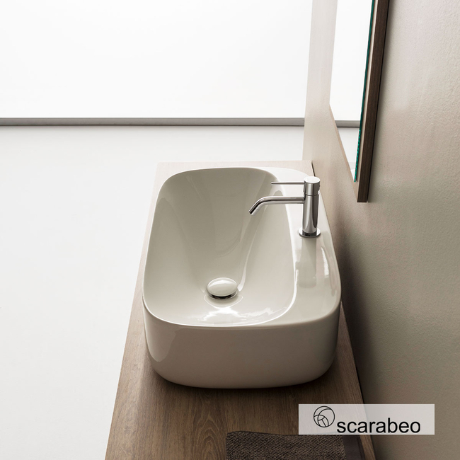 Porcelain Washbasin Moon 70x42 With Tap Hole Scarabeo White