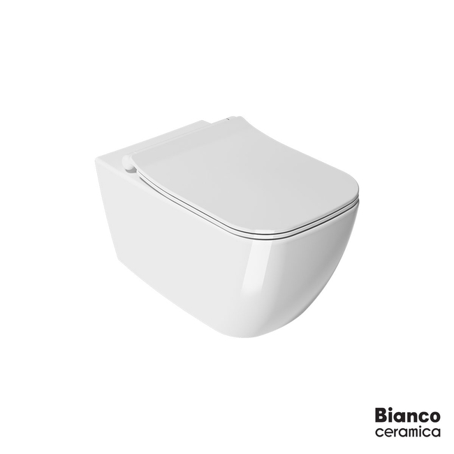 Wall-Hung WC MIZO/51.5 Rimless With Slim Soft Close Cover MS36SC, Bianco Ceramica White