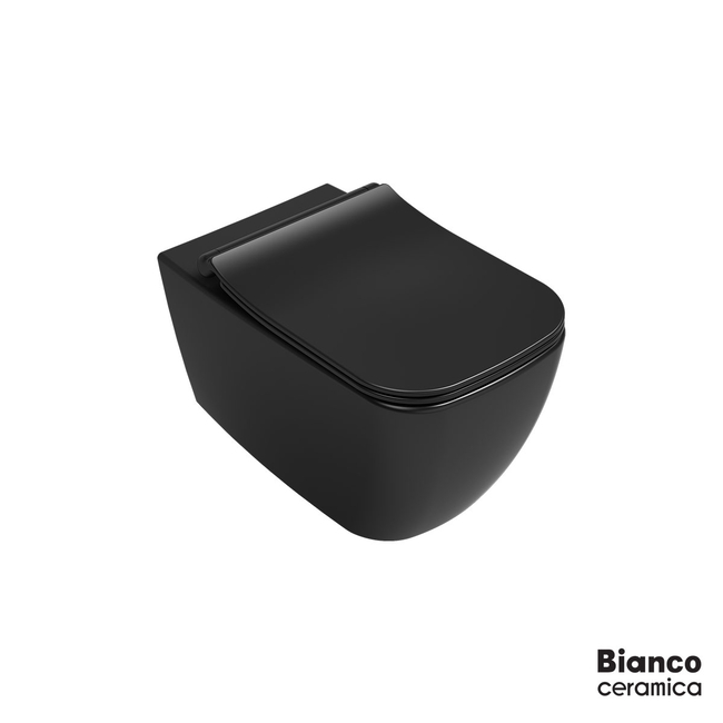 Wall-Hung WC MIZO/51.5 Rimless With Slim Soft Close Cover MS36SC, Bianco Ceramica Black Matt