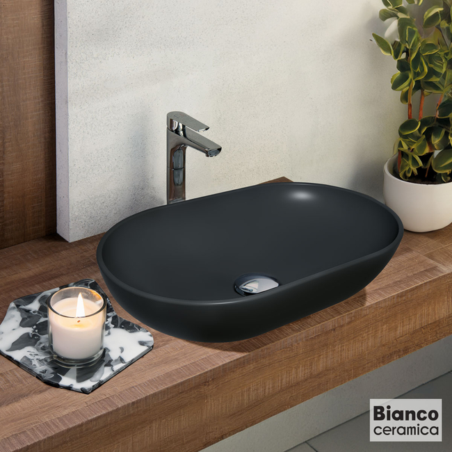 Porcelain Washbasin LOOP 57.5 x36.5 Bianco Ceramica Black Matt