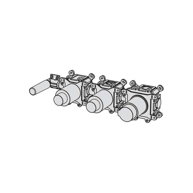 Built-in part for wall-mounted horizontal shower group made of thermostatic mixer, 2-ways manifold, stop valve, water connection with holder, hand shower and 150 cm flexible hose - 3/4" connections brushed gold