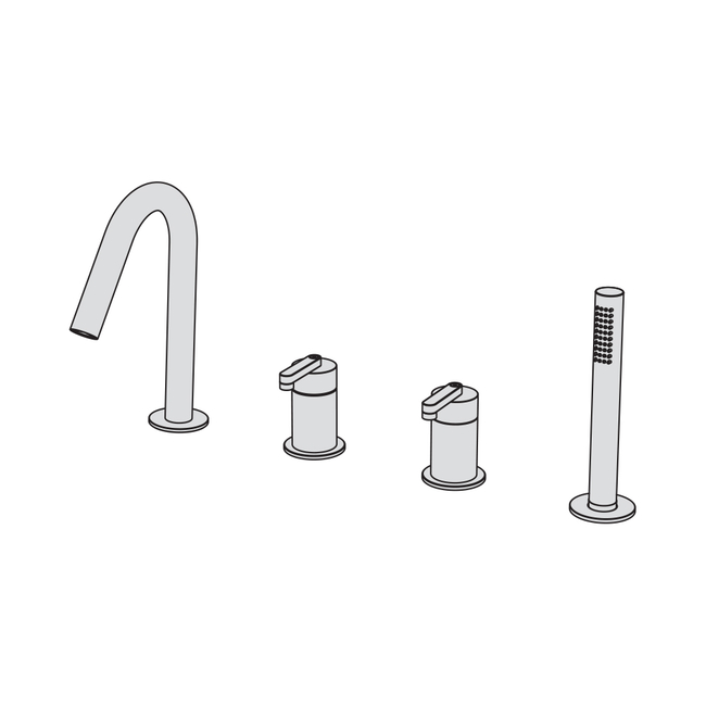 4-hole bath group on deck with 2 ways diverter and spout brushed steel