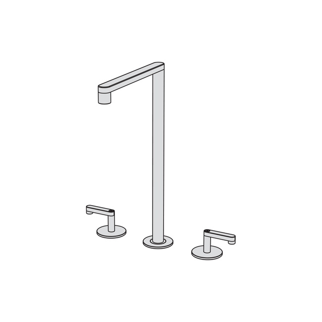 Three hole basin set with two remote controls with ceramic valves and high swivel spout (160°) without pop-up waste and drain brushed bronze