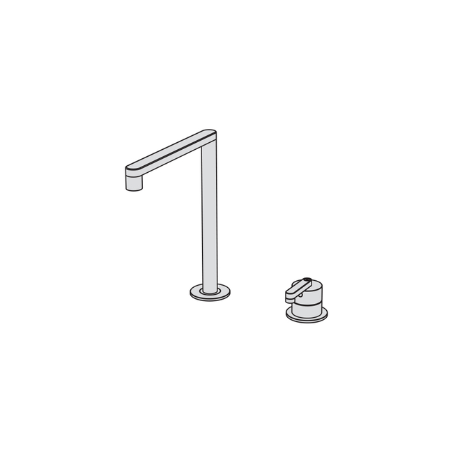 2-hole basin group with remote control on deck and swivel spout (160°) without pop-up waste and drain polished steel