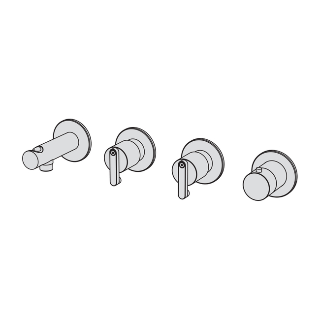 External part for wall-mounted horizontal shower group made of thermostatic mixer, 2-ways manifold, stop valve, water connection with holder, hand shower and 150 cm flexible hose - 3/4" connections brushed steel